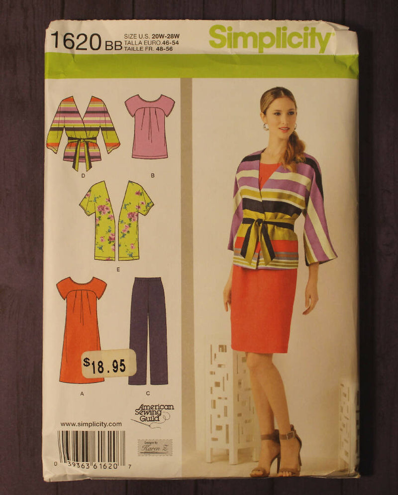 Simplicity 1620 Womens Wardrobe, Dress or Tunic, Pants, Jacket, and Tie Belt