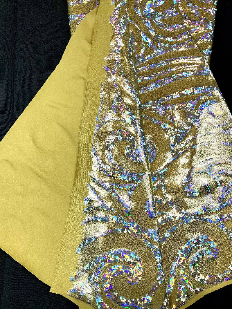 Holographic Silver/Gold Swirl Metallic 4 Way Nylon Spandex Fabric