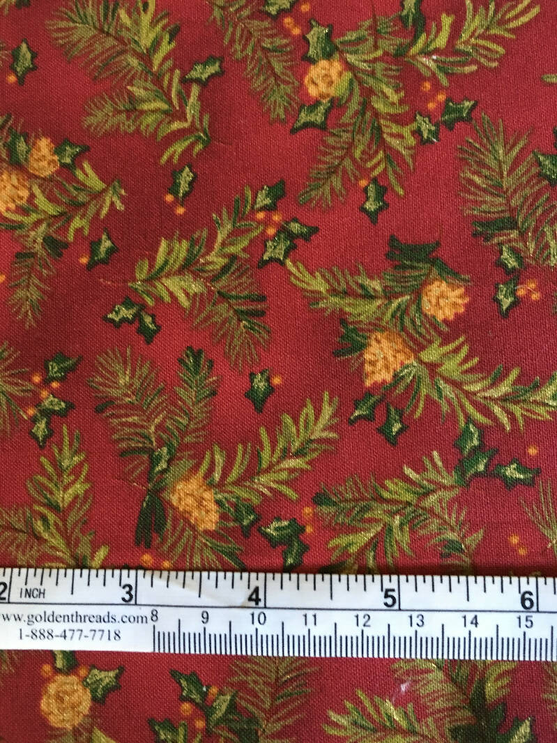 FABRIC Christmas Pine Bough Plus 2 Holly Remnants