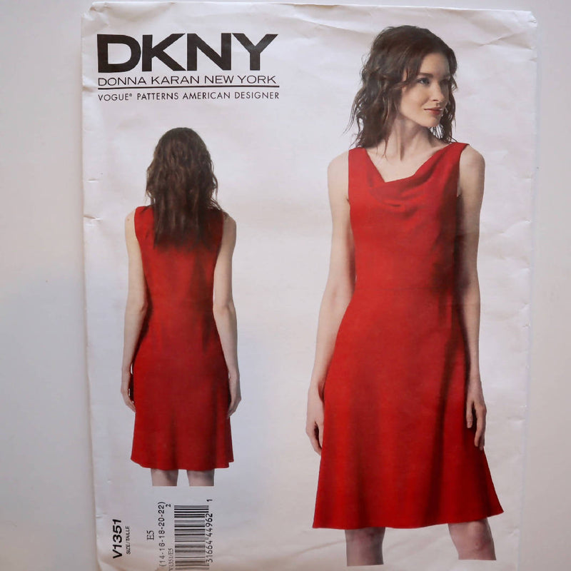 Vogue V1351 DKNY Donna Karan New York Dress Size 14-22 UNCUT AND FACTORY FOLDED