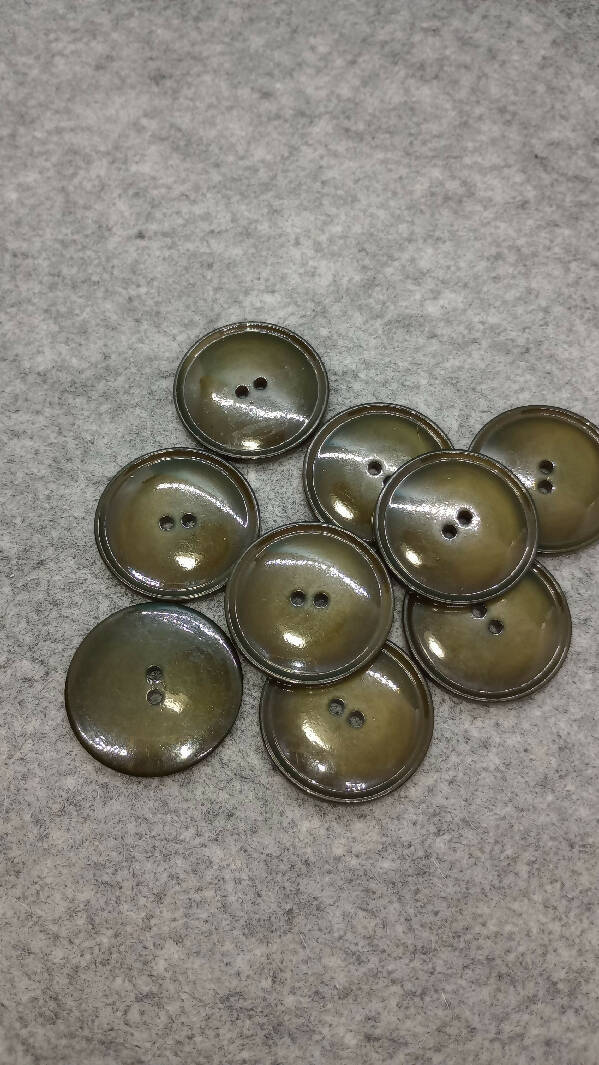 Lot of 9 Buttons, Olive green, 1 1/4"