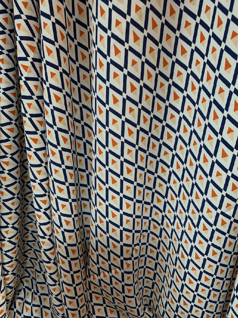 Navy / White / Orange / Peach Geometric Print Polyester - 2 yds