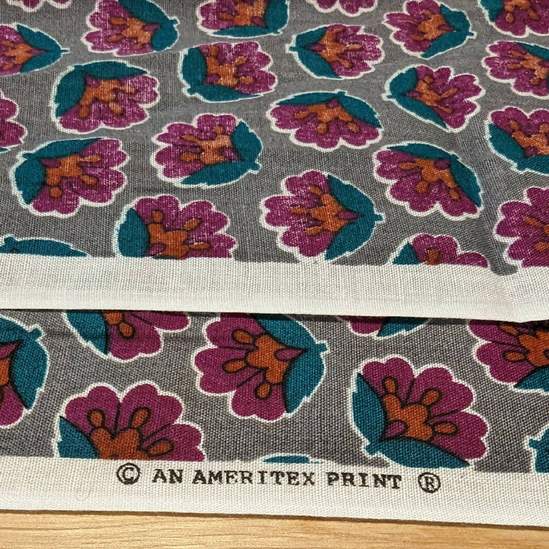 Vintage Ameritex Print Taupe Brown Floral Print Woven Fabric 45"W - 3 1/2 yds