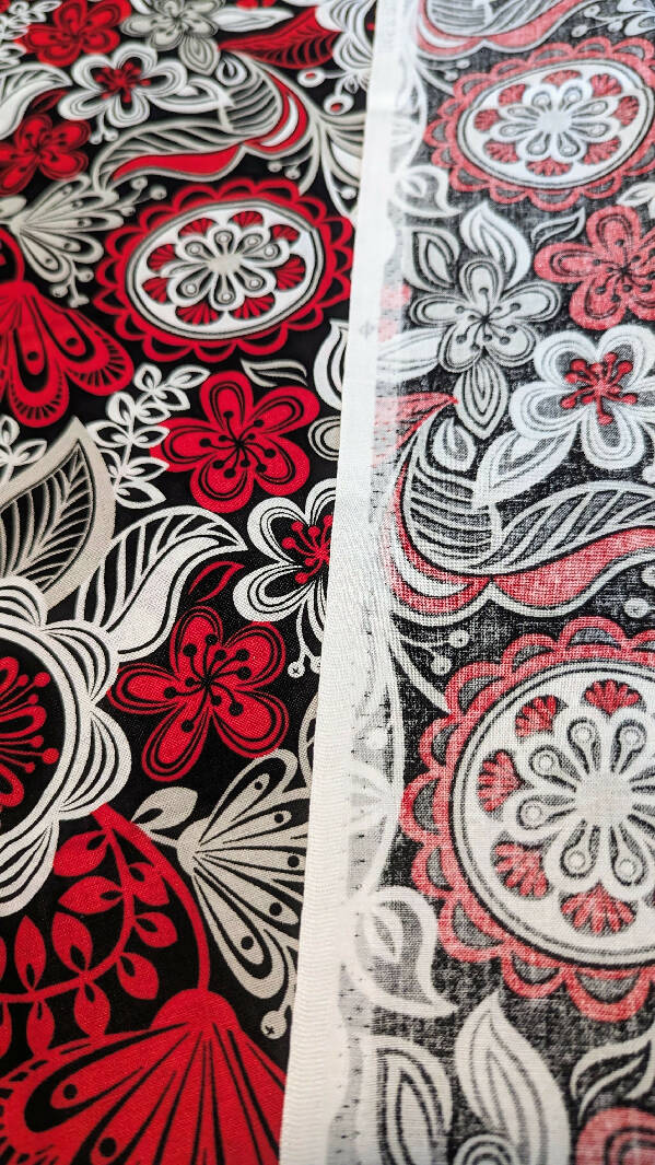 Black/Red/White Graphic Floral Print Quilting Cotton 45"W - 2 1/4 yds
