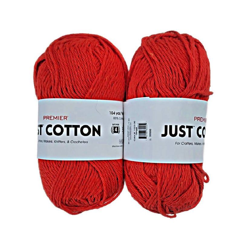 Ginger Premier Just Cotton Yarn 2.1 oz 104 Yds Cotton Blend 2 Skeins