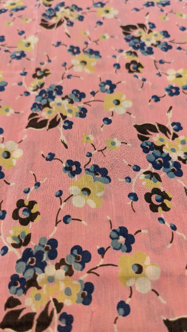 Vintage Pink Floral Rayon Voile Woven Fabric 34"W - 1 1/2 yd