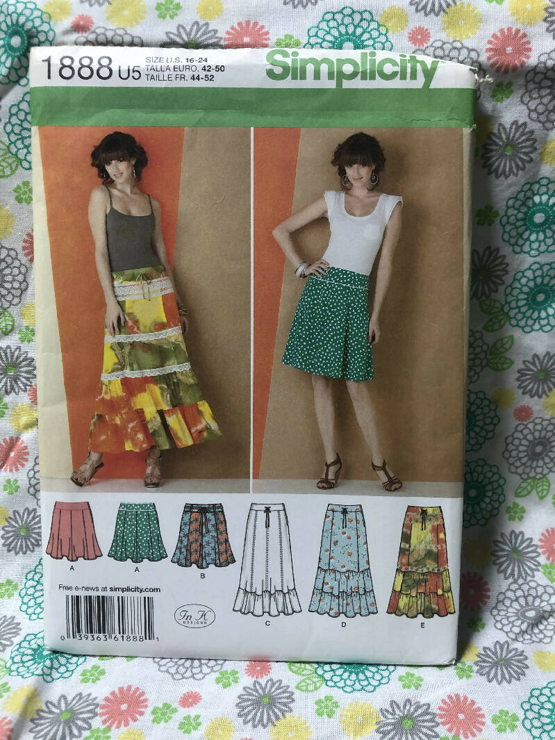 Simplicity 1888 Misses Gored and Ruffled skirt in length variations sizes 16-24 UC FF