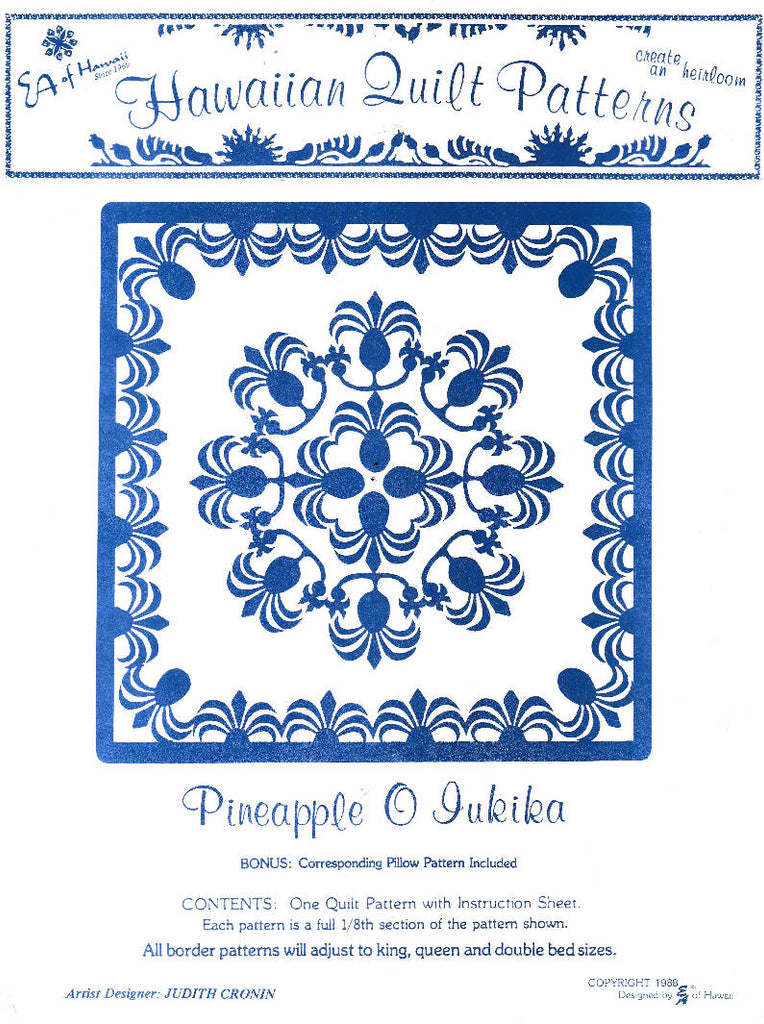 Hawaiian Quilt Patterns Pineapple O Iukika EA of Hawaii