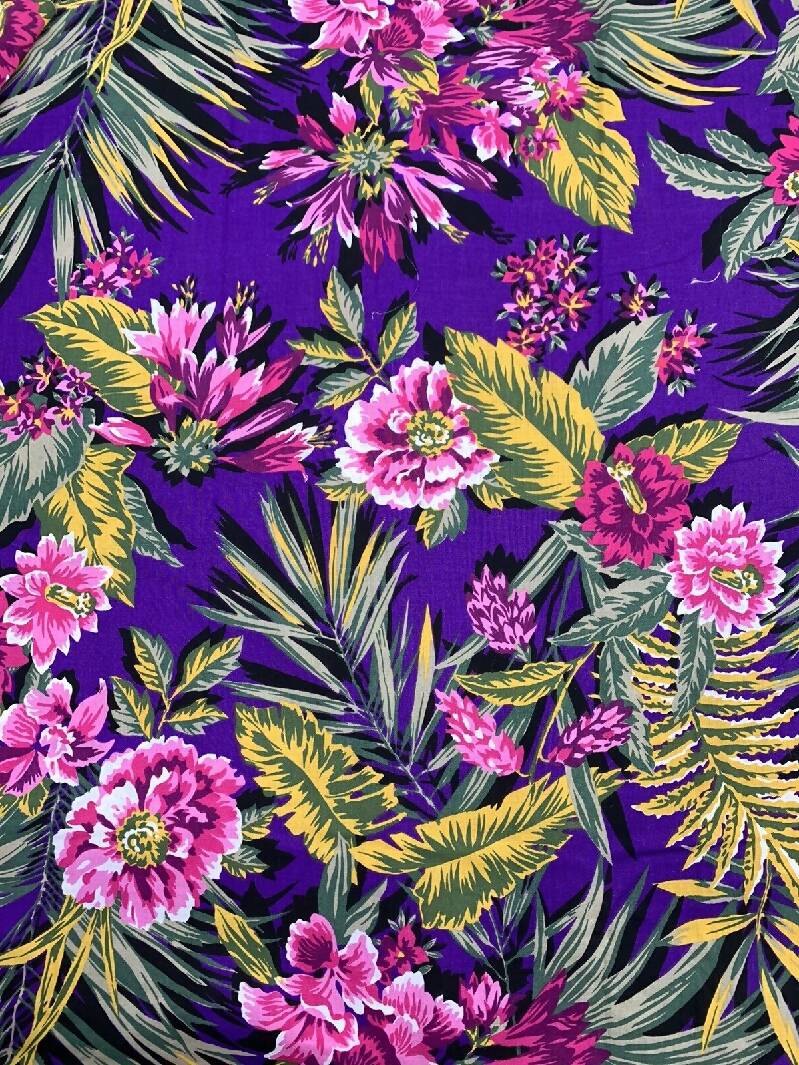Cranston Print Works Purple Hawaiian Print Fabric 1y+18"x58" Plus off cuts