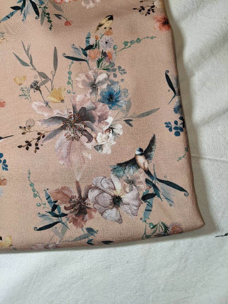 Blush Floral / Birds poly - 2 yards 10 inches