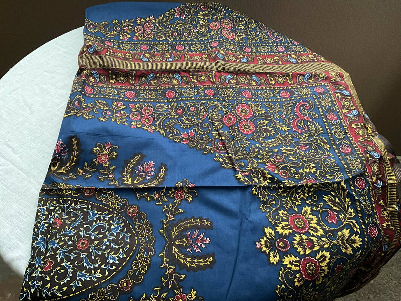 Dark Blue Floral Waxed Cotton / Batik / Ankara Fabric, 2 Pieces Totaling 4.5 Yards