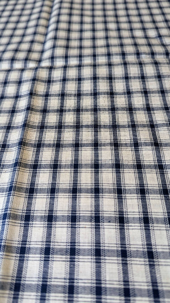 Blue/Off White Plaid Cotton Shirting Woven Fabric 60"W - 1 yd plus