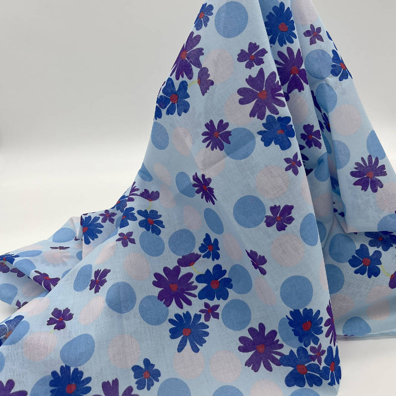 Blue and Purple Floral Cotton Batiste - 1 yd