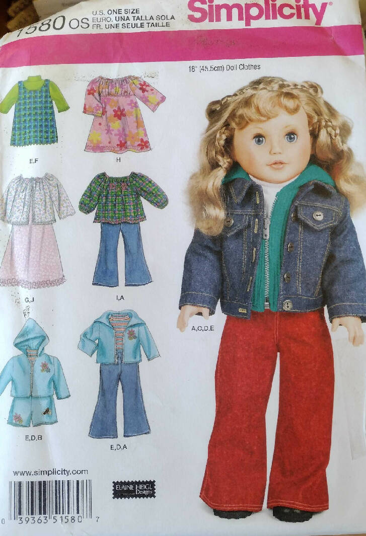 Simplicity 18" Doll Clothes Sewing Patterns - Multiple