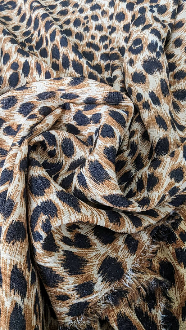Tan/Caramel/Black Cheetah Print Polyester Woven Fabric 56"W