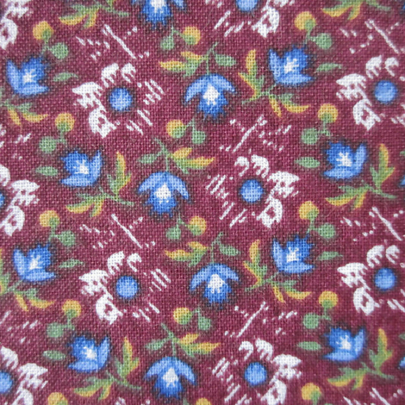 Vintage Cotton Fabric, Burgundy Floral, 71" x 45"