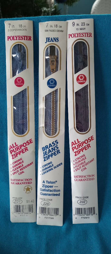 Lot of 3 zippers, Two 7", one 9"
