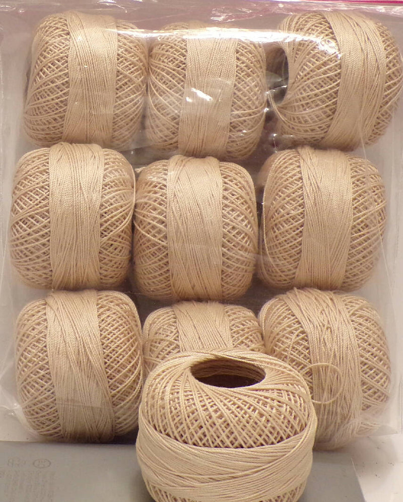 Cordonnet Mercer Crochet Size 10; Beige; Lot of 10 Balls; Germany; Vintage