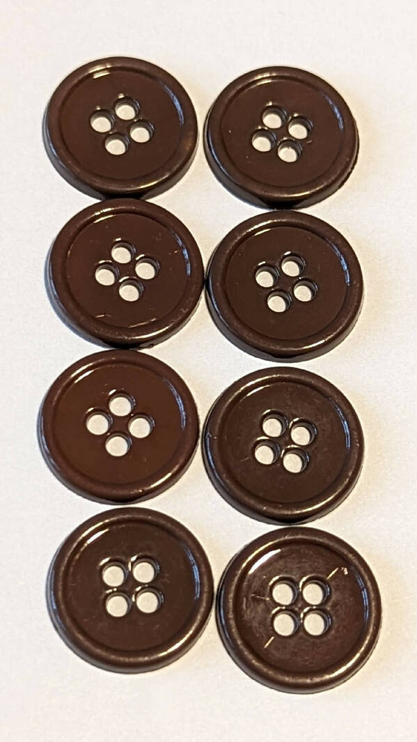 Coffee Bean Brown 5/8" Round Buttons - Set of 8