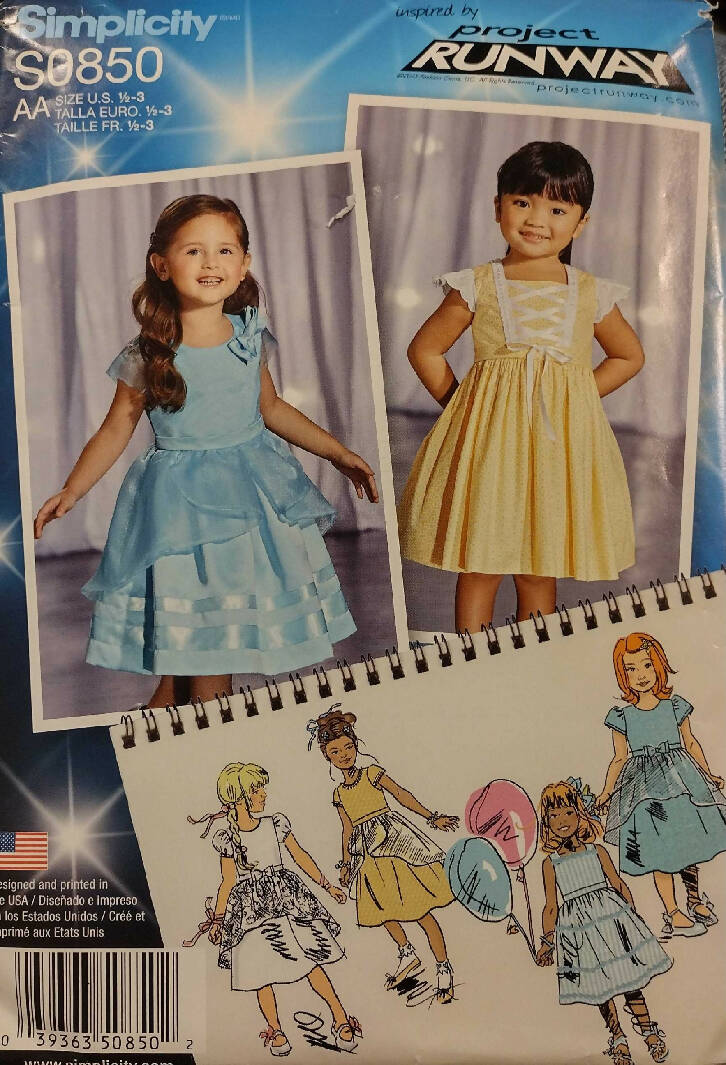Simplicity Project Runway Sewing Pattern S0850 Size AA 1/2-3 Toddler&