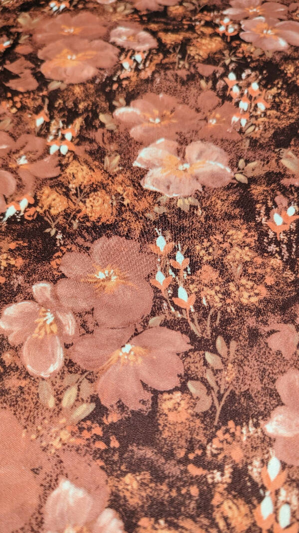 Vintage Dark Orange/Fawn Brown Floral Knit Fabric 62"W -2 1/2 yds PLUS