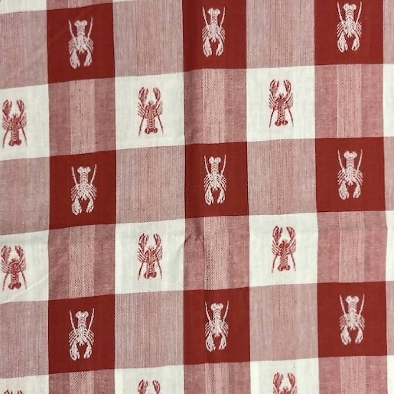 Red and White Plaid Cotton Woven w/Lobster Detail - 2 Yds