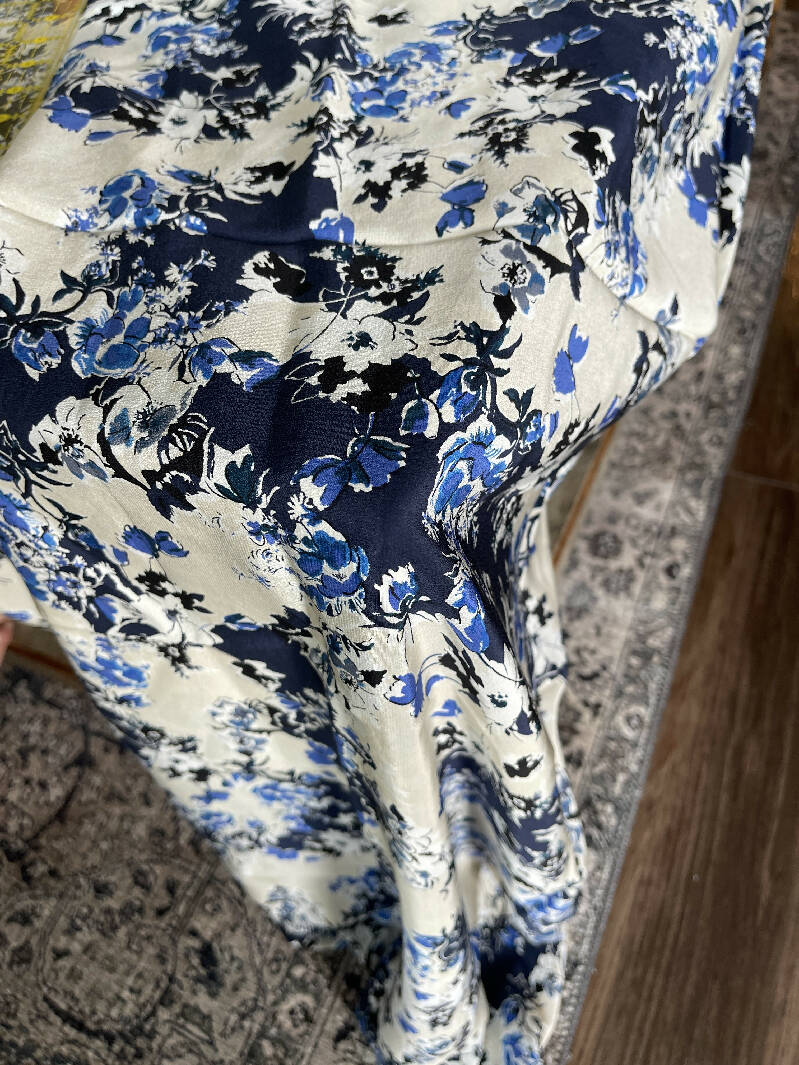 100% silk Blue/cream floral 2 yds