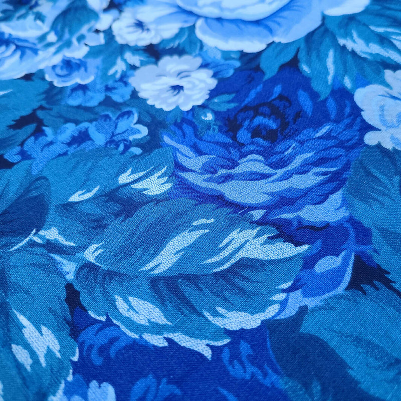 Vintage Blue Floral A V.I.P Print by Joan Messmore Cotton Fabric