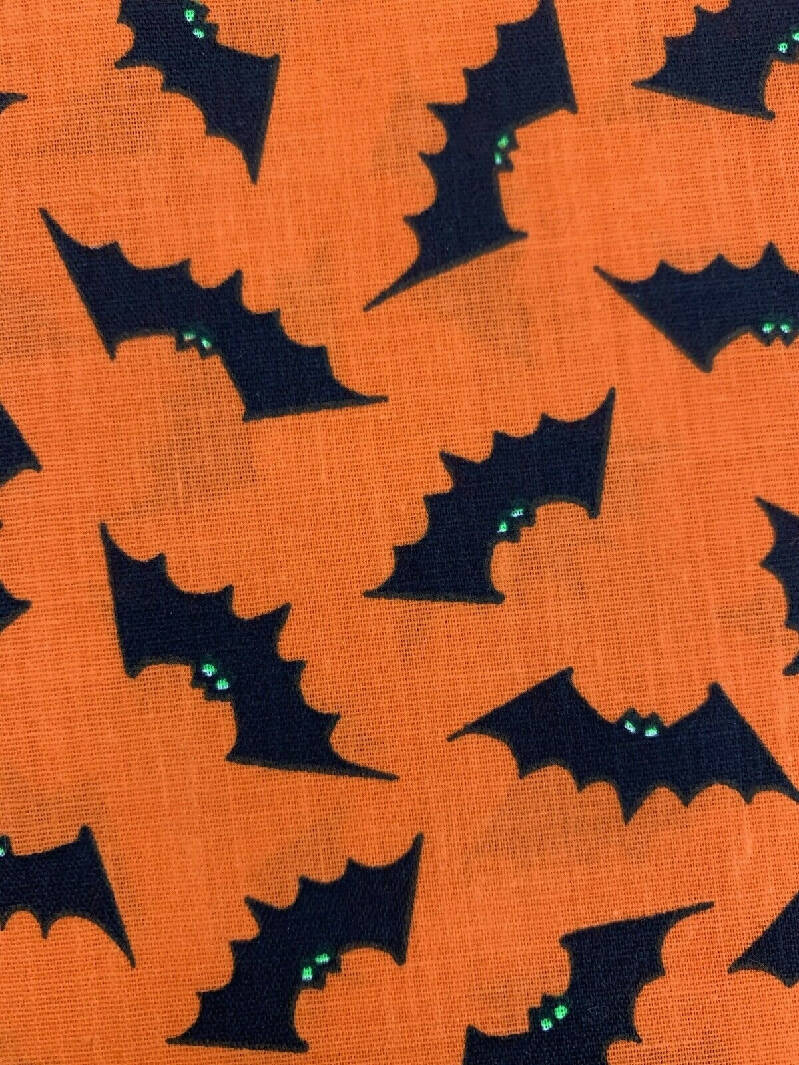 1980s Vintage Halloween Fabric 2 pc Lot Hallmark Bats Jack-O-Lanterns 2 yards