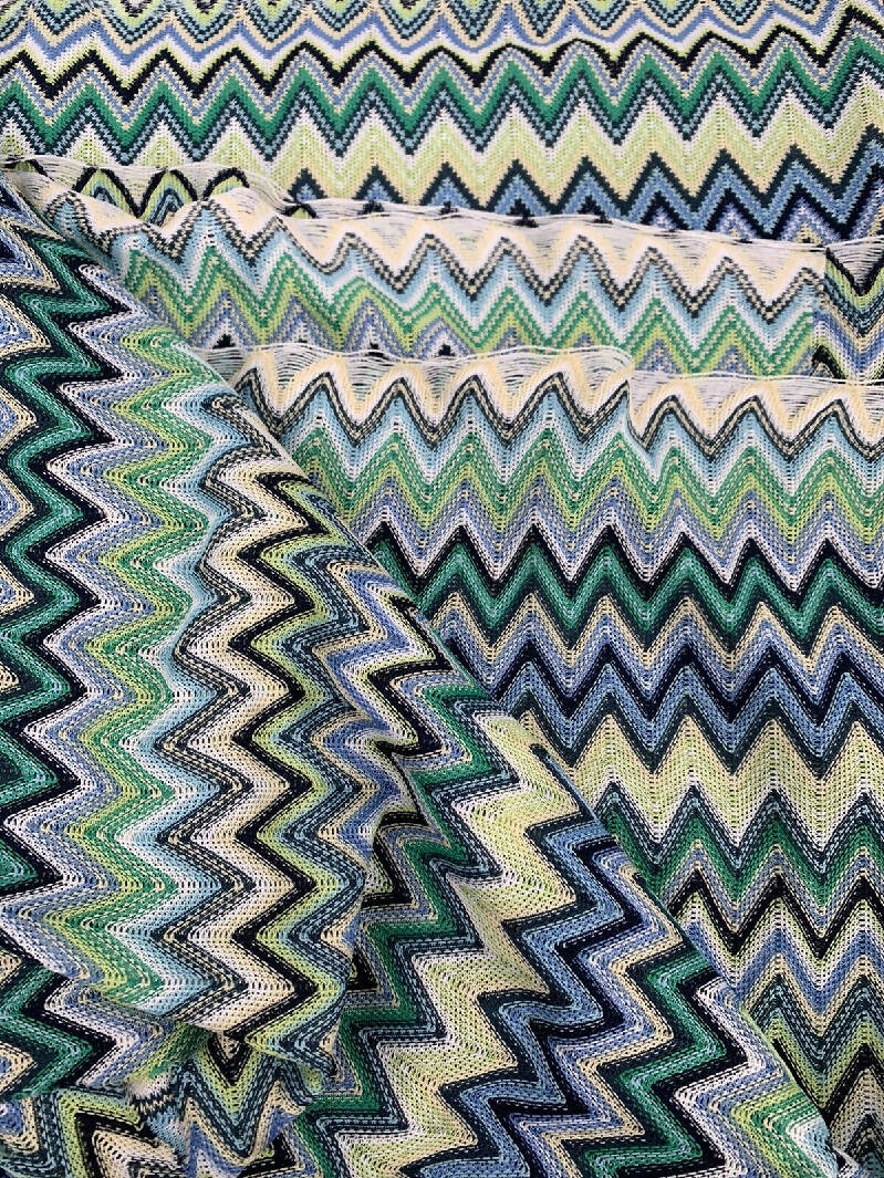 Vintage Multicolor Stretch Chevron Zig Zag Apparel Fabric 3 yards + 19"x 60"wide
