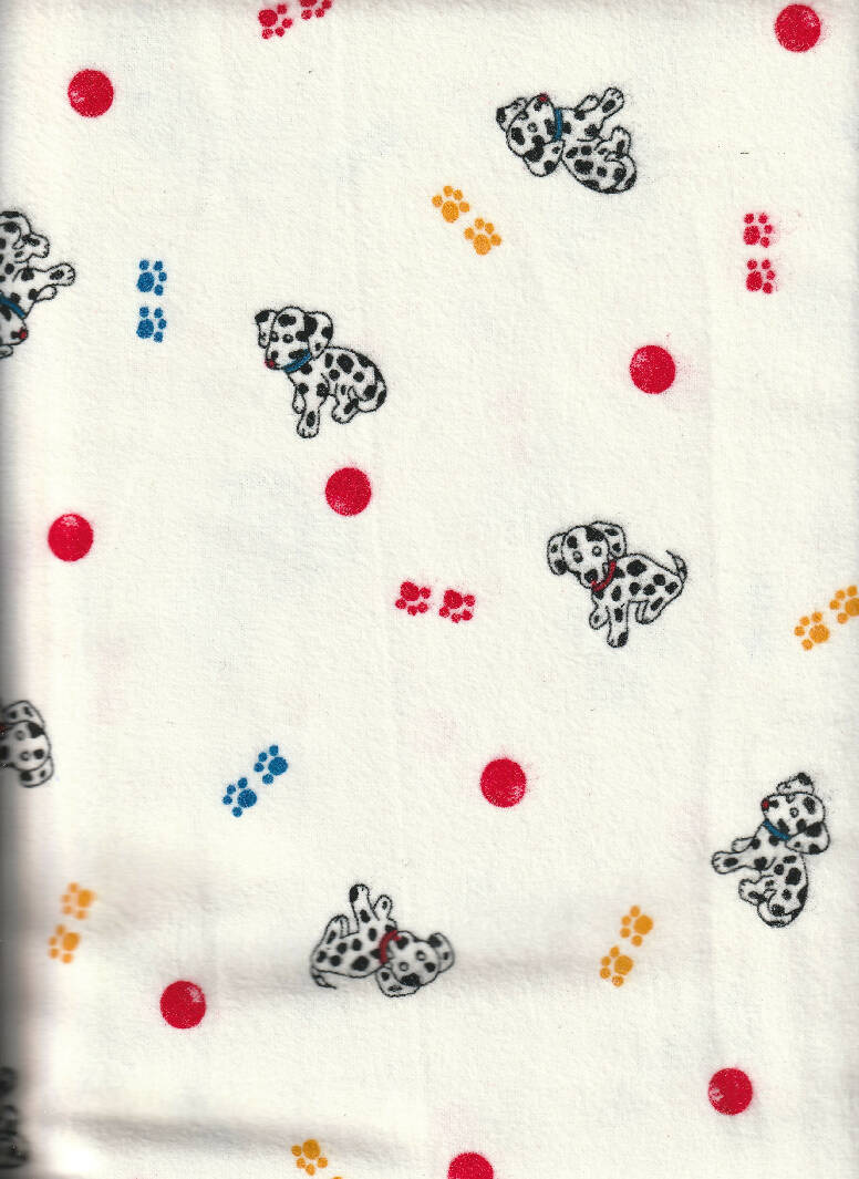 FABRIC Flannel Dalmatian Pup Paw Prints on White 4 yards 