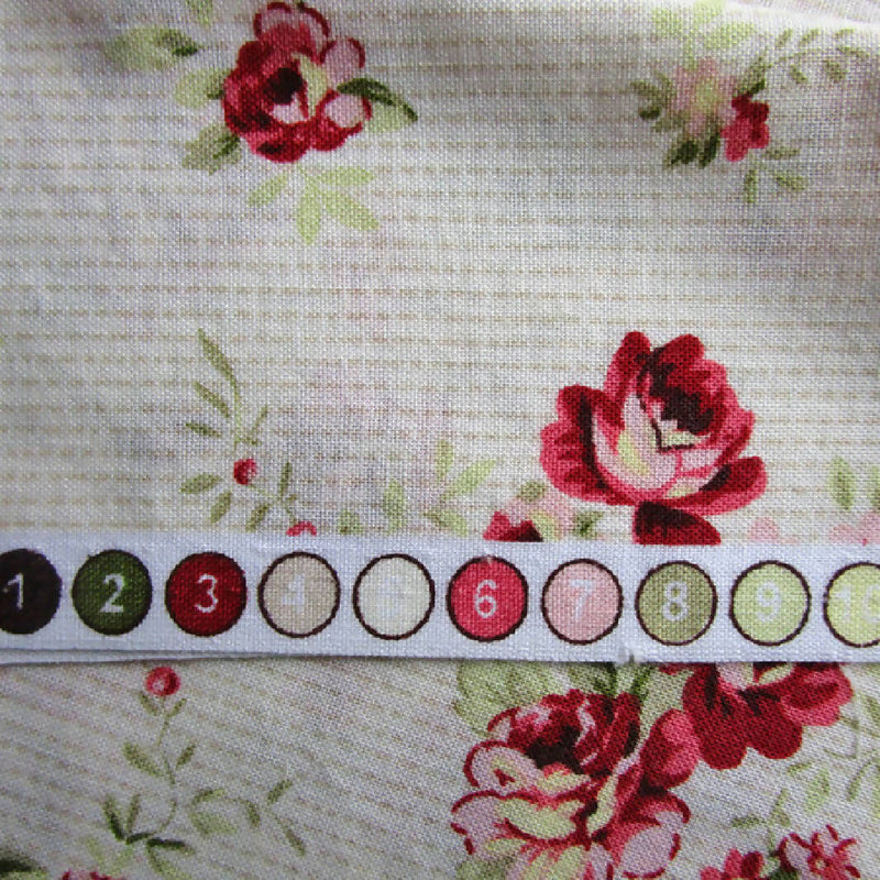 Floral Cotton Quilting Fabric, Dark Red Roses on Beige Stripes, 43" x 36"