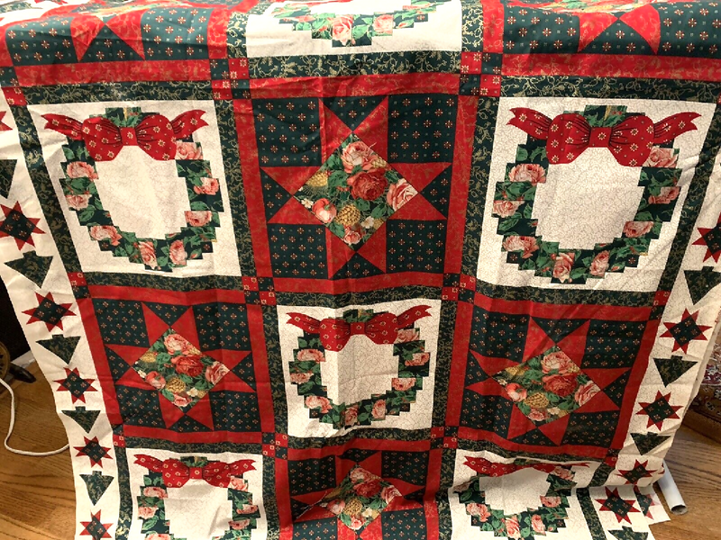 Vintage Wamsutta Cheaters Quilt Christmas Wreath Squares Fabric 4 yards x 44"