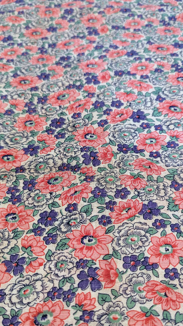 Vintage Pink/Purple Floral Cotton Woven Fabric 37"W - 1 yd