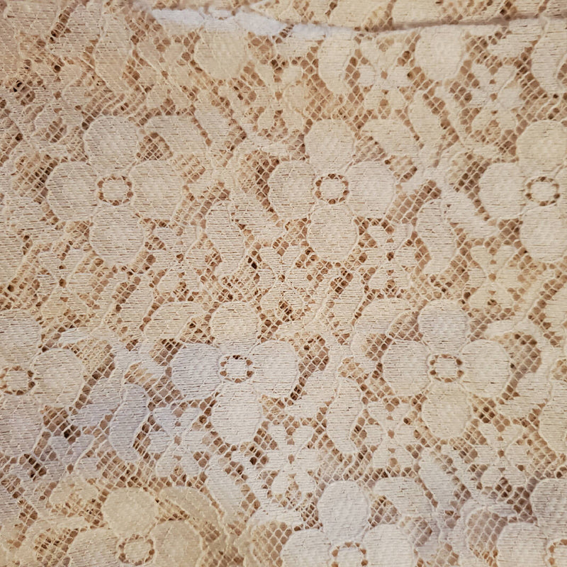 Vintage Lace Fabric Beige Tone med weight 4 petal flower repeat design60" x 30"