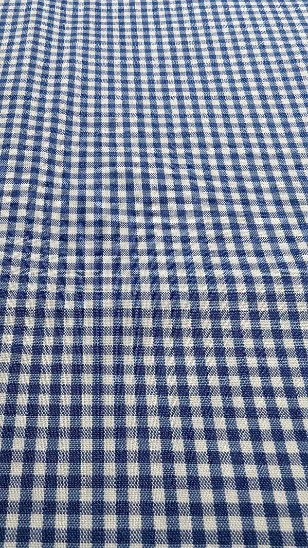 Dark Blue/White Gingham Cotton Polyester Blend Shirting Woven Fabric 54"W - 1 3/4 yd