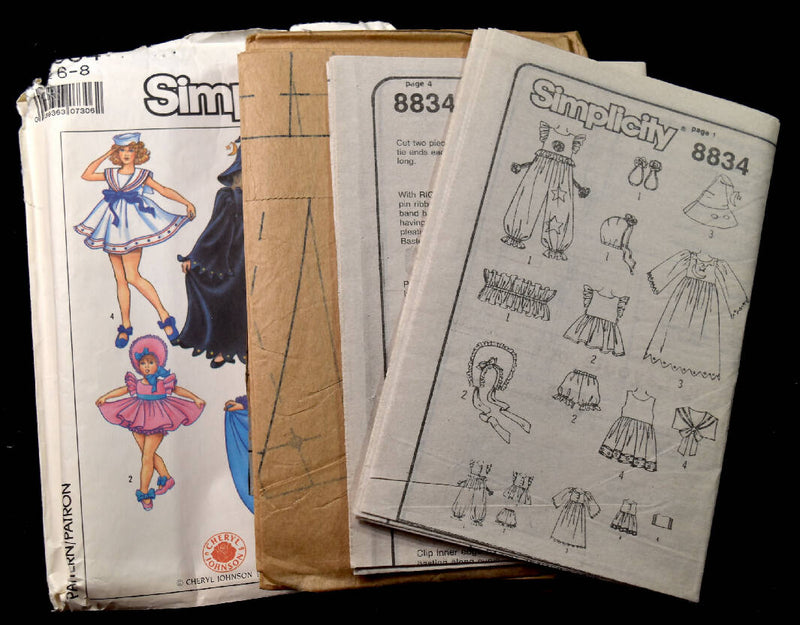 Vintage 1988 Simplicity 8834 Costume Sewing Pattern - Girls Sizes 6-8 - Clown, Baby Doll, Witch, Sailor