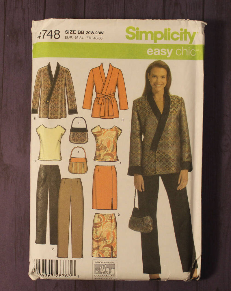 Simplicity 4748 Womens Wardrobe, Top, Pants, Skirt, Jacket, and Bag