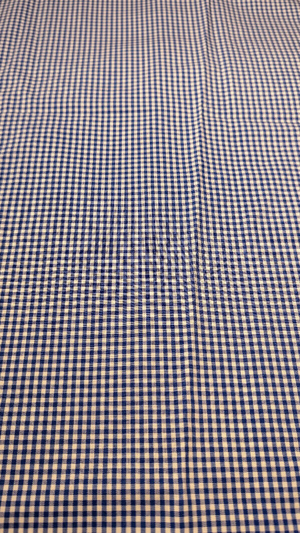 Dark Blue/White Gingham Cotton Polyester Blend Shirting Woven Fabric 54"W - 1 3/4 yd