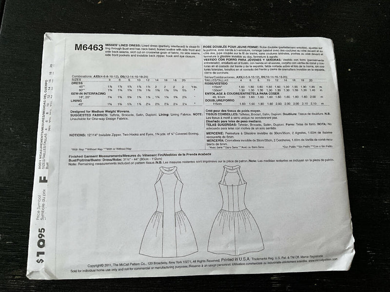 McCall’s M6463 - Dress Pattern, Unopened, US Sizes 12-20