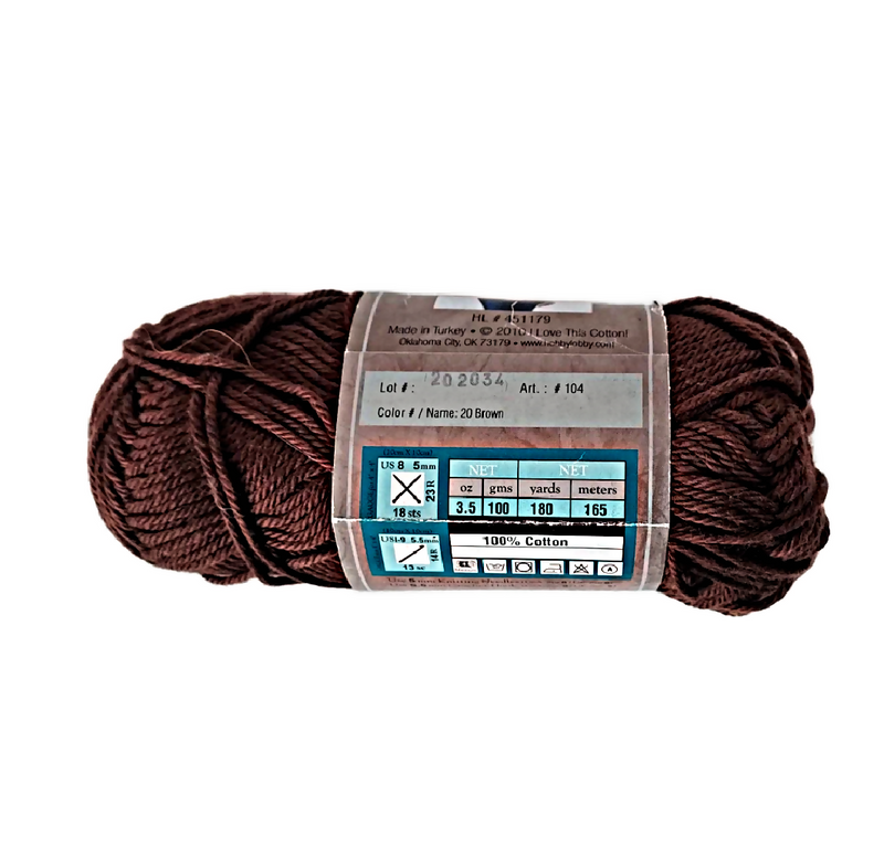 I Love This Cotton Yarn Solid Brown 3.5 oz 180 Yards New