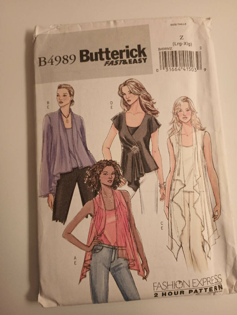 Butterick 4989 Misses Lrg/Xlrg Topand Camisole Uncut