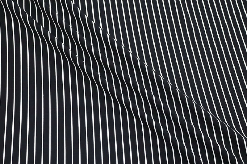 NEW Rayon Challis, Black & White stripe, sold by the HALF YARD - 100% rayon garment fabric, 58"