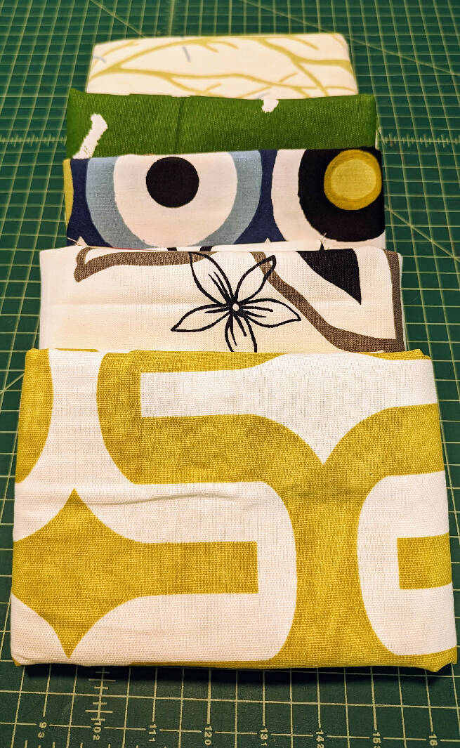 Green/Tan/Blue Assorted Print Home Decor Woven Fabric Bundle - 5 pieces