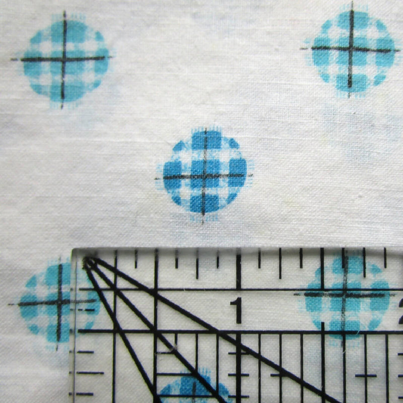 Vintage Cotton Fabric, Blue Plaid Dots, 36" x 1.5 yards