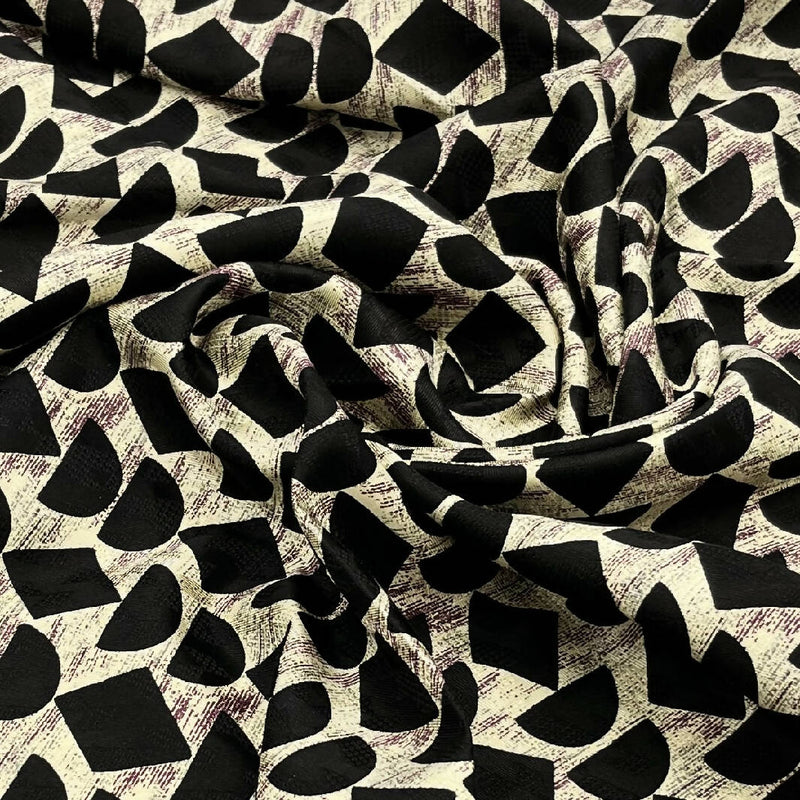 Black and Brown Geometric Print Silk Jacquard 1.25 Yds
