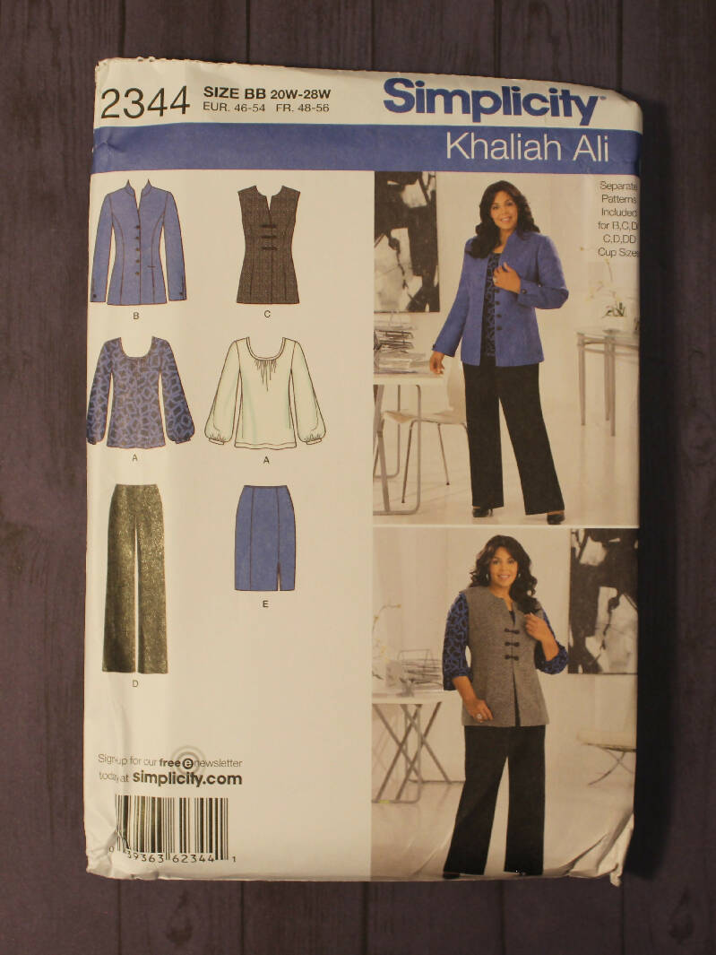 Simplicity 2344 Womens Wardrobe, Pants, Skirt, Jacket, Vest, and Knit Top, Khaliah Ali Collection