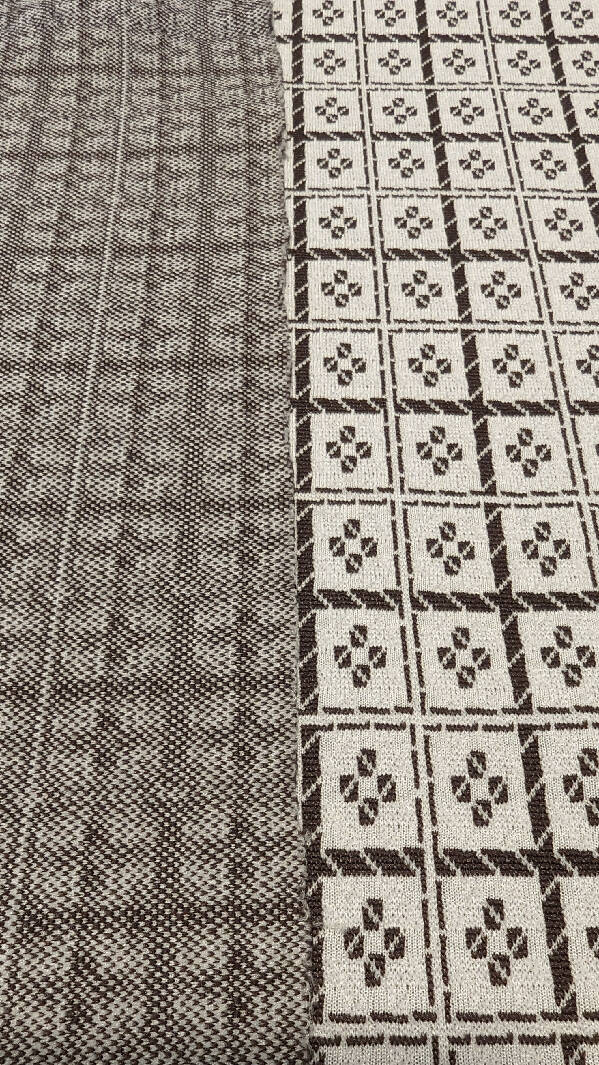 Vintage Beige/Brown Grid & Clover Print Crimplene Knit Fabric 62"W - 2 yds