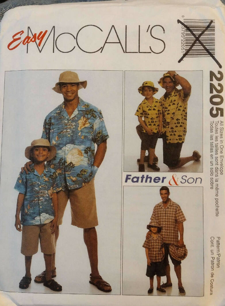 Simplicity Sewing Pattern 1328 Size S-L/S-XL Matching Father & Son Shirt Jackets Uncut - Envelope is Torn/Contents Intact/Brand New