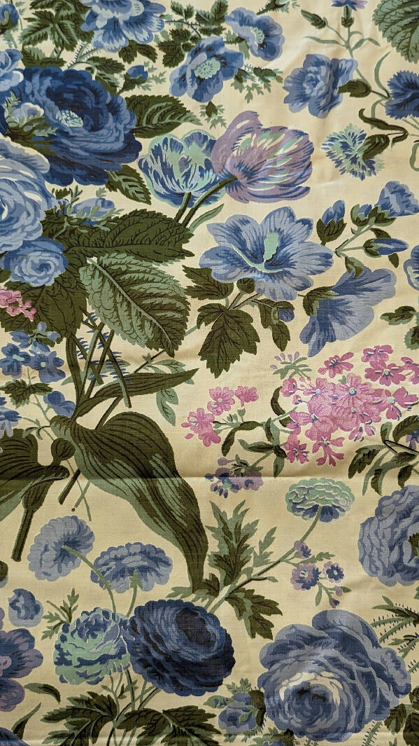 Vintage Blue/Periwinkle/Lavender Floral Print Chintz Woven Fabric 36"W